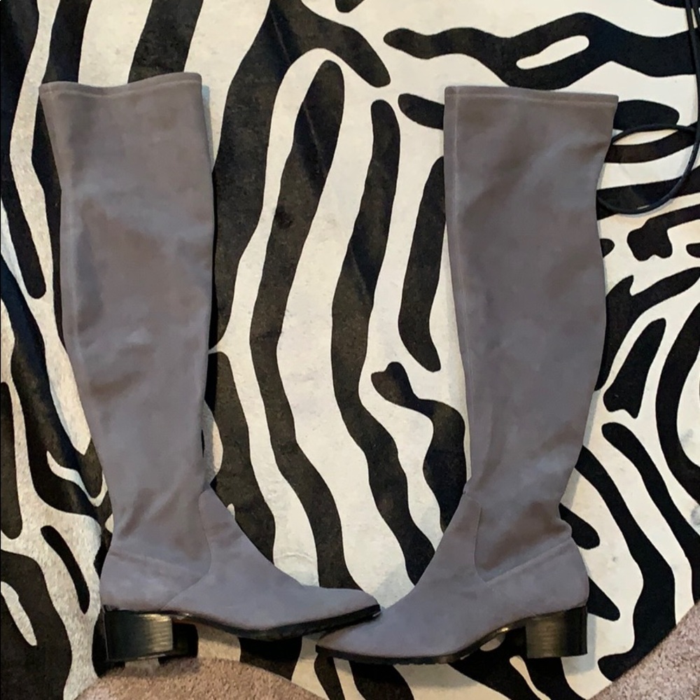 Grey suede over the knee boots